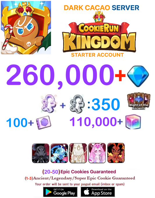 [GLOBAL/DARK CACAO][INSTANT DELIVERY] 260,000+Gems + Silent Salt Cookie   / Cookie Run: Kingdom Starter Reroll Account