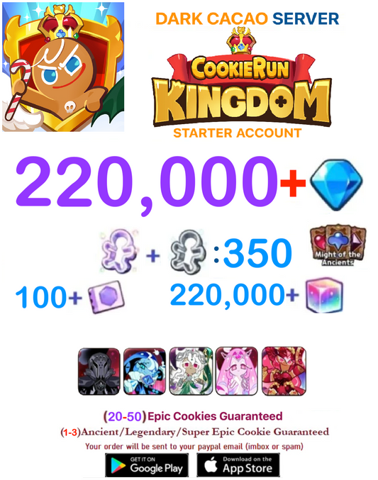 [GLOBAL/DARK CACAO][INSTANT DELIVERY] 220,000+Gems + White Lily Cookie (Dawnbringer)   / Cookie Run: Kingdom Starter Reroll Account