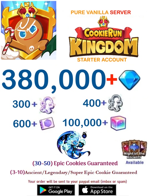 [GLOBAL/PURE VANILLA ][INSTANT DELIVERY] 380,000+Gems +  Shadow Milk / Cookie Run: Kingdom Starter Reroll Account