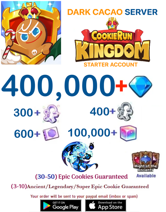 [GLOBAL/DARK CACAO][INSTANT DELIVERY] 400,000+Gems + Shadow Milk / Cookie Run: Kingdom Starter Reroll Account