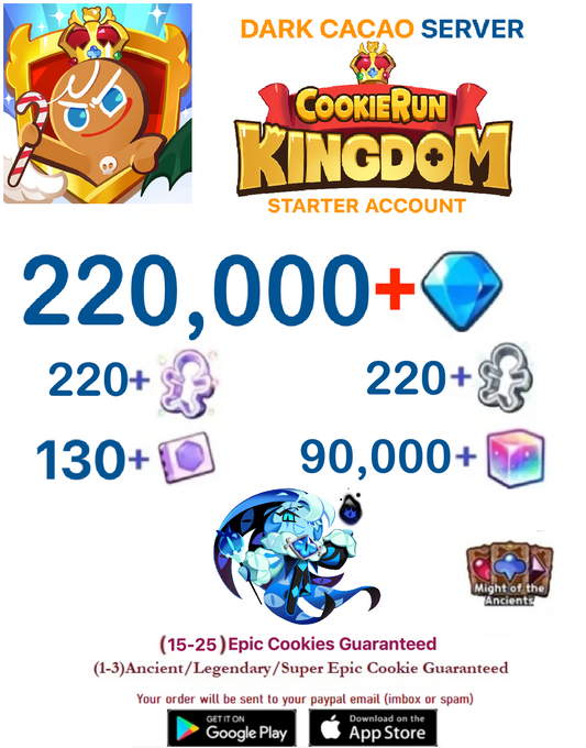 [GLOBAL/Dark Cacao][INSTANT DELIVERY] 220,000+Gems +  Shadow Milk / Cookie Run: Kingdom Starter Reroll Account