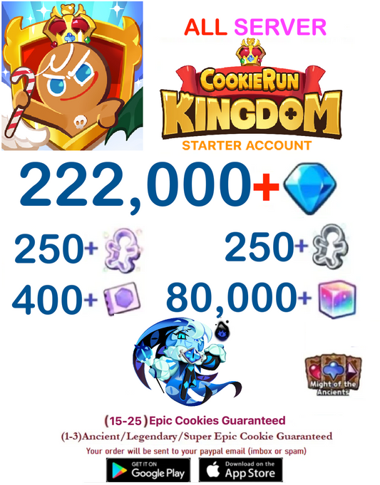 [GLOBAL/ALL SERVER][INSTANT DELIVERY] 220,000+Gems +  Shadow Milk / Cookie Run: Kingdom Starter Reroll Account