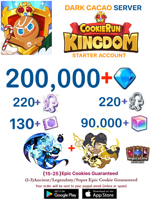 [GLOBAL/Dark Cacao][INSTANT DELIVERY] 200,000+Gems +  Shadow Milk + Stormbringer / Cookie Run: Kingdom Starter Reroll Account