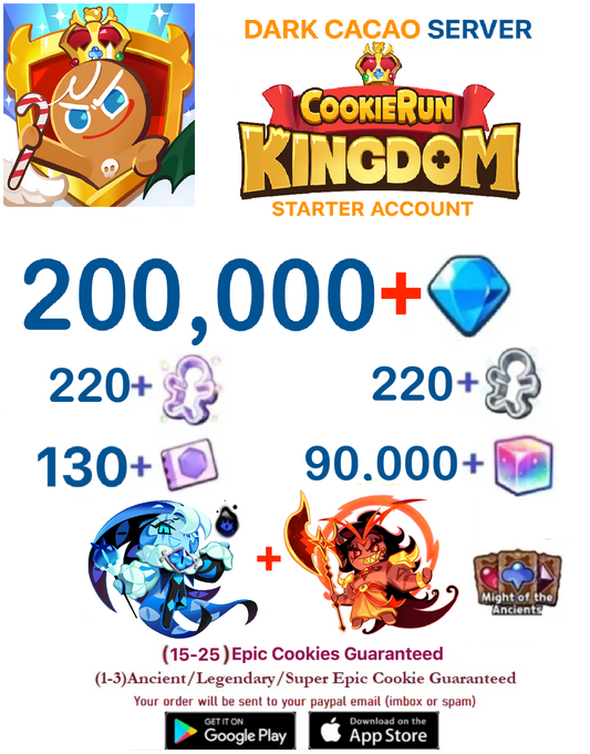 [GLOBAL/Dark Cacao][INSTANT DELIVERY] 200,000+Gems +  Shadow Milk + Burning Spice / Cookie Run: Kingdom Starter Reroll Account