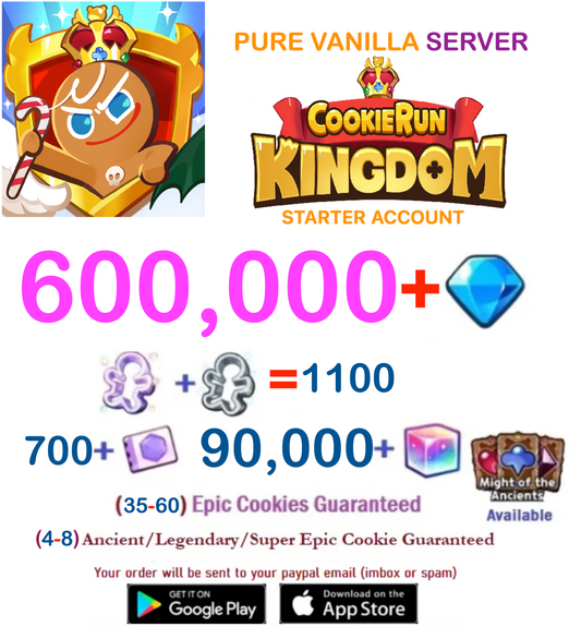[GLOBAL/Pure Vanilla] 600,000+ Gems Cookie Run: Kingdom Starter Reroll Account