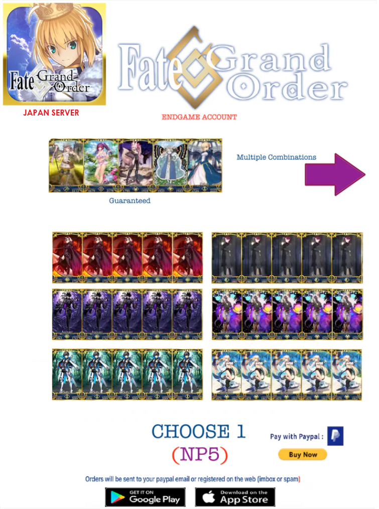 [JAPAN SERVER/ SPECIAL OFFER] V2 Choose  1 "NP5"  Fate Grand Order FGO Endgame Account