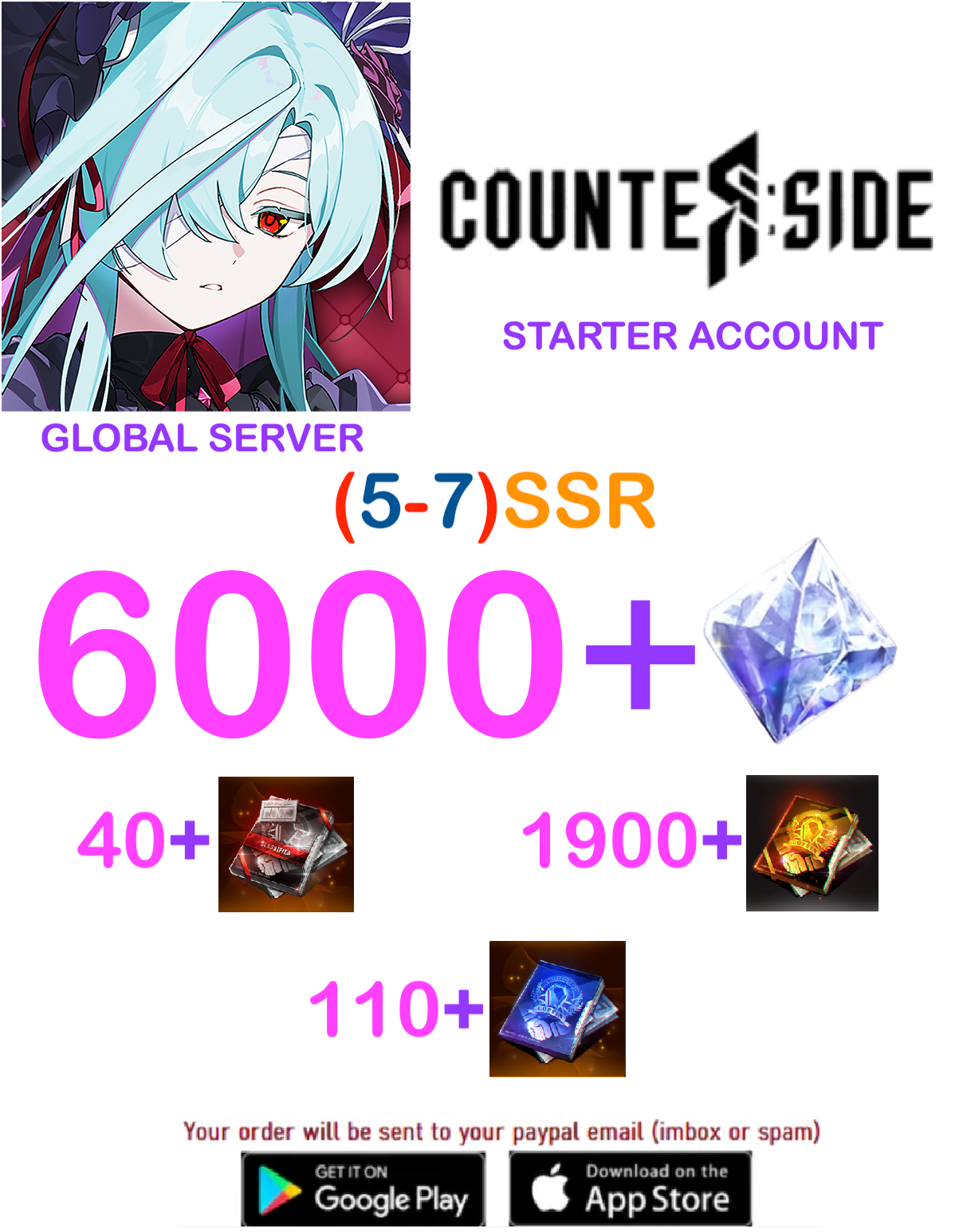 [GLOBAL SERVER][UNLINKED] 6000 + Quartz CounterSide Starter Account v2