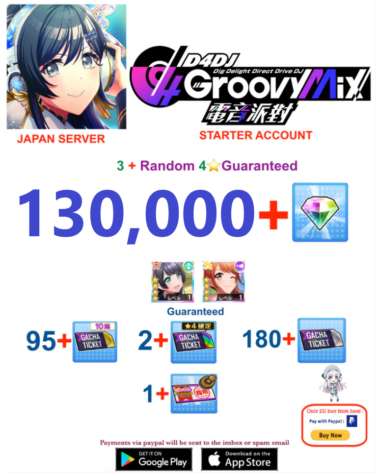 [JAPAN SERVER ] 130,000 + Gems  D4DJ Groovy Mix Starter Reroll Account