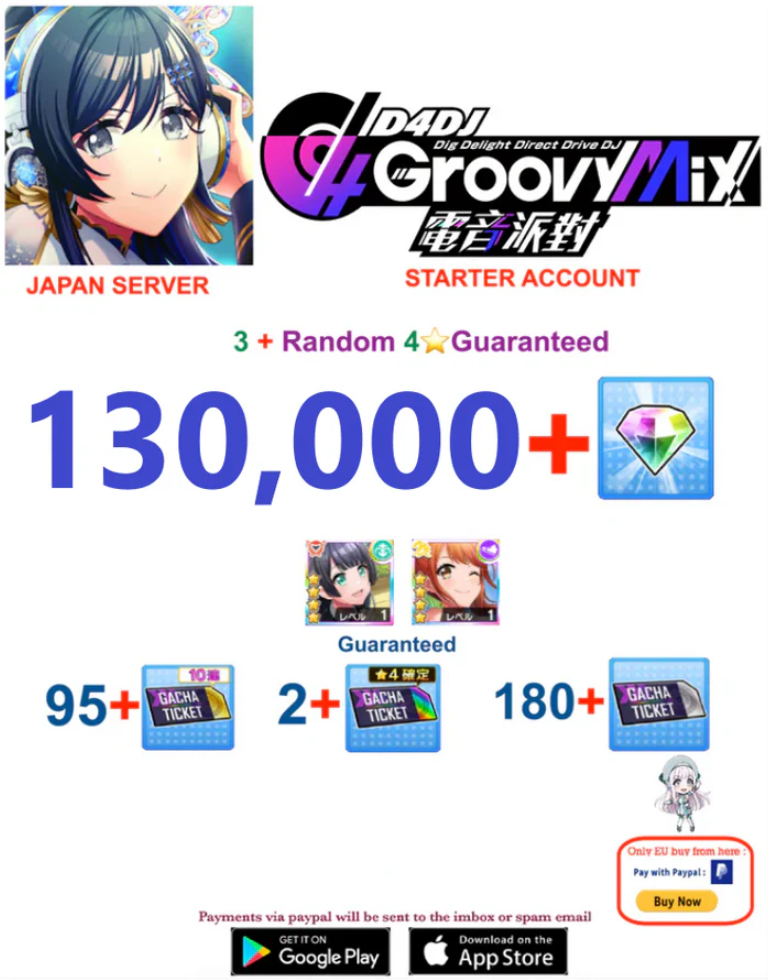 [JAPAN SERVER ] 130,000 + Gems  D4DJ Groovy Mix Starter Reroll Account