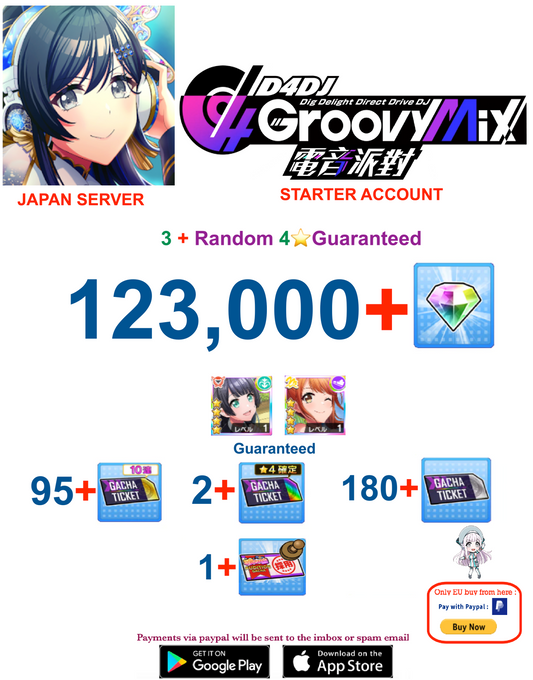 [JAPAN SERVER ] 123,000 + Gems  D4DJ Groovy Mix Starter Reroll Account