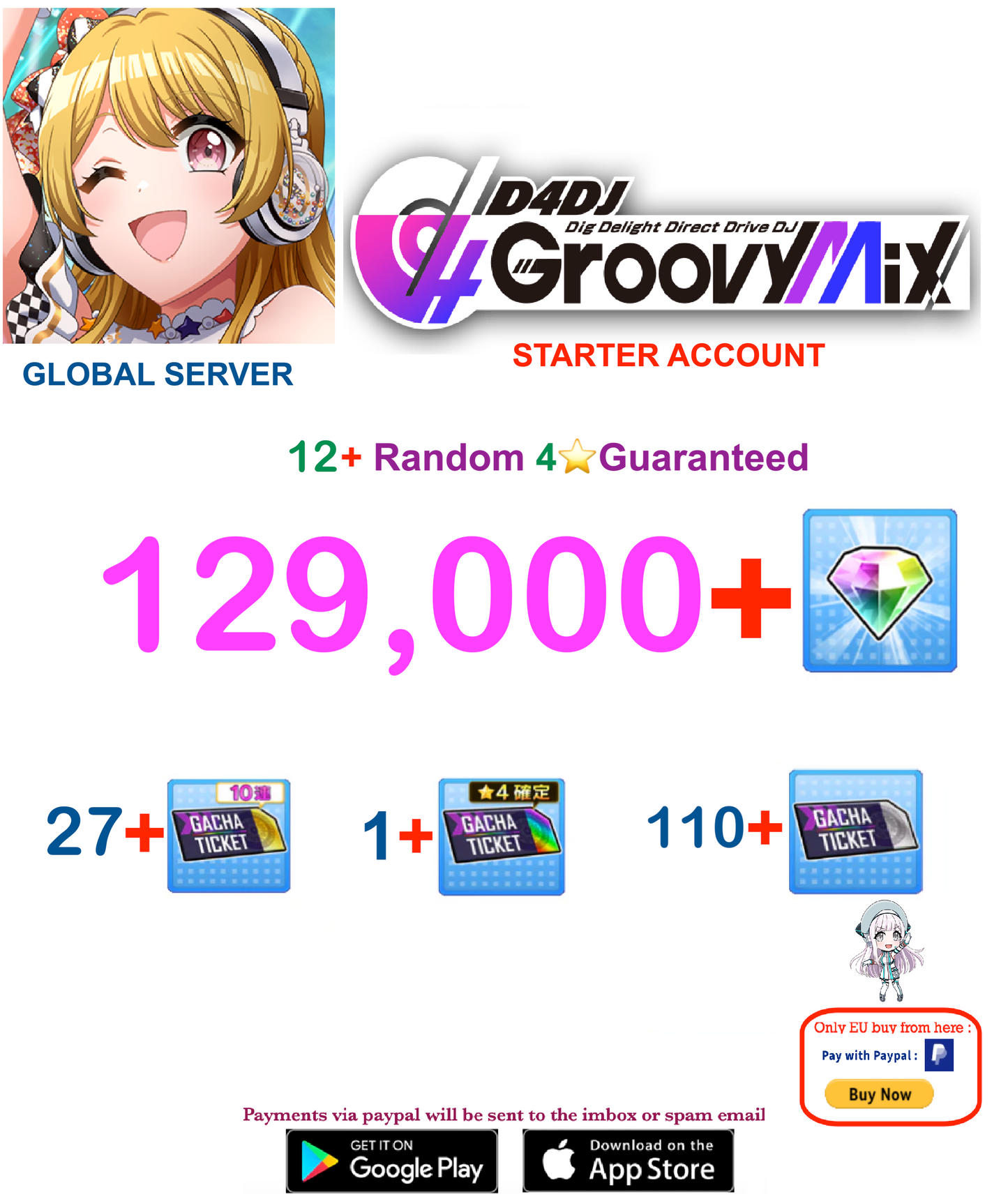 [EN SERVER ]   D4DJ Groovy Mix Starter Reroll Account v1
