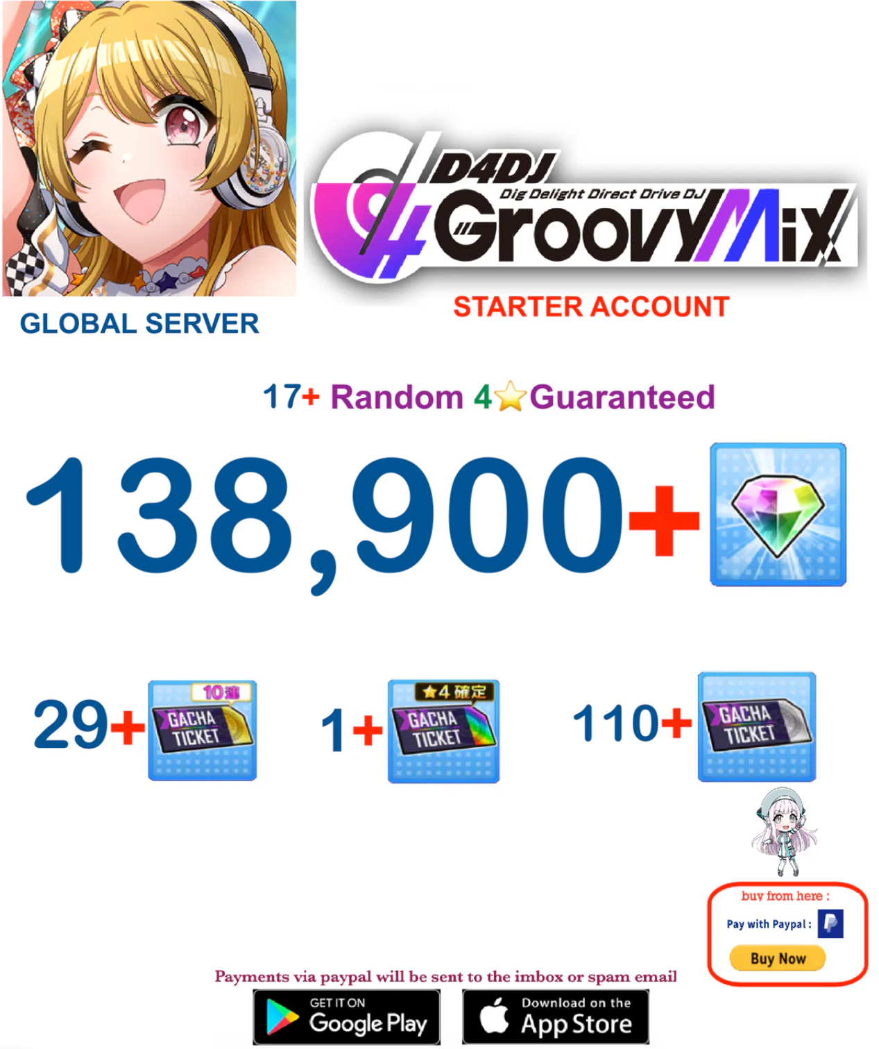 [EN SERVER ]   D4DJ Groovy Mix Starter Reroll Account v1