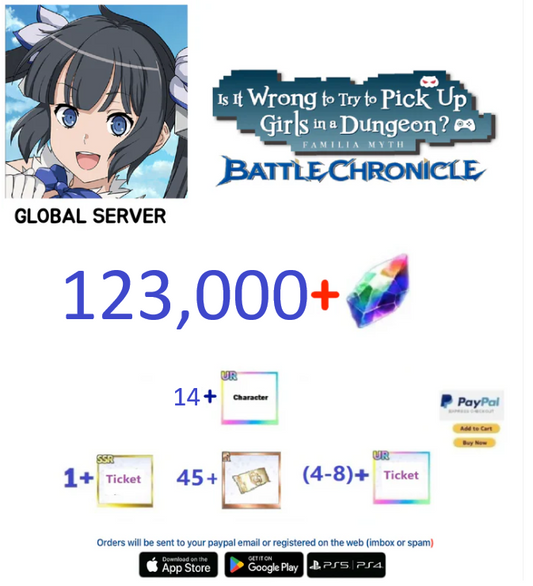 [Global  Server] 123,000 + Gems  DanMachi BATTLE CHRONICLE  Starter Reroll Account