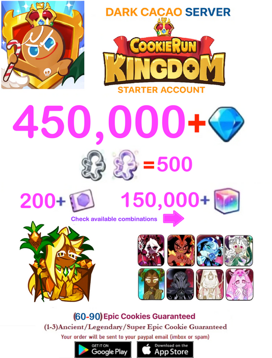 [GLOBAL/DARK CACAO][INSTANT DELIVERY] 450,000+Gems / Cookie Run: Kingdom Starter Reroll Account