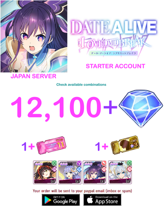 [JAPAN SERVER] 12.100 + DIAMONDS DATE A LIVE: Love Limit Break Starter Account
