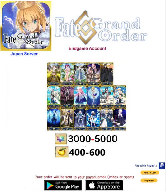 [JP Server] 3000 + SQ Fate Grand Order FGO Quartz Endgame Account v38