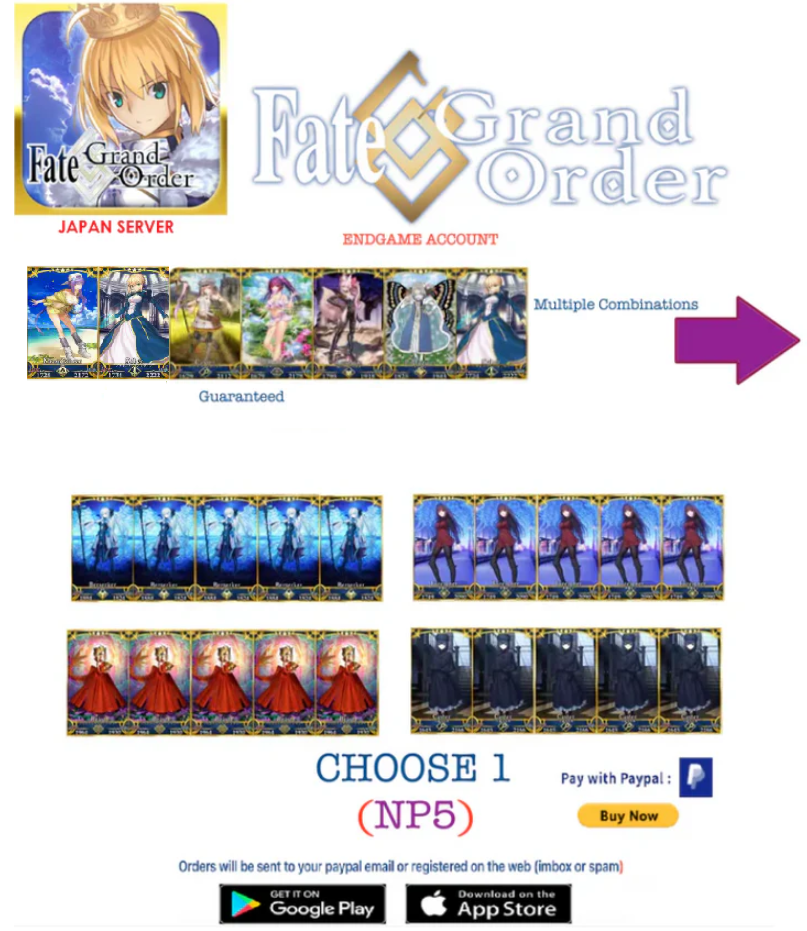 [JAPAN SERVER/ SPECIAL OFFER]  Choose  1 "NP5"  Fate Grand Order FGO Endgame Account