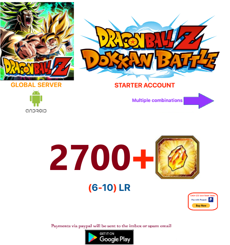 (Global Server)(ANDROID VERSION)  2700 + Dragon Stones  Dragon Ball Dokkan Battle Starter Account