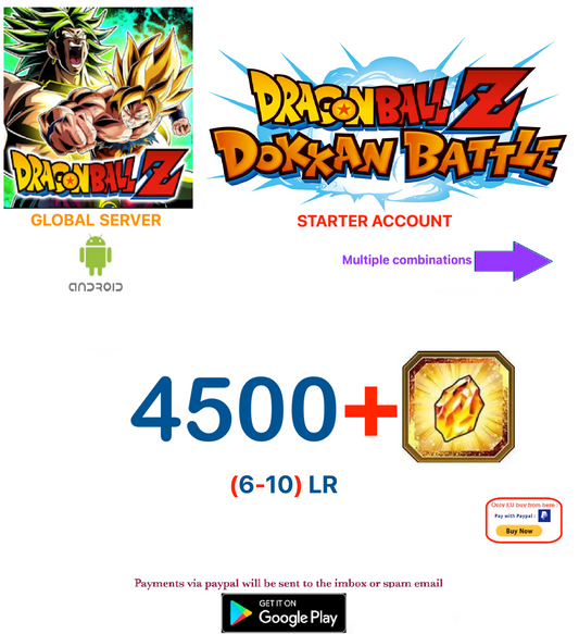 (Global Server)(ANDROID VERSION)  4000 + Dragon Stones  Dragon Ball Dokkan Battle Starter Account