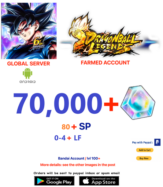 (Global Server)(ANDROID VERSION)  70.000 + Crystal    Dragon Ball Legends Farmed Account