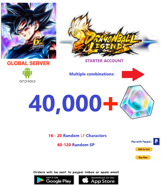 (Global Server)(ANDROID VERSION)  40.000 + Crystal    Dragon Ball Legends Starter Account