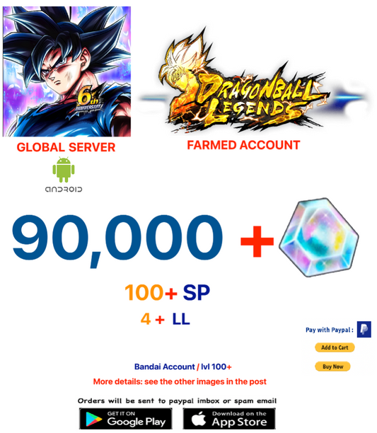 (Global Server)(ANDROID VERSION)  90.000 + Crystal   Dragon Ball Legends Farmed Account