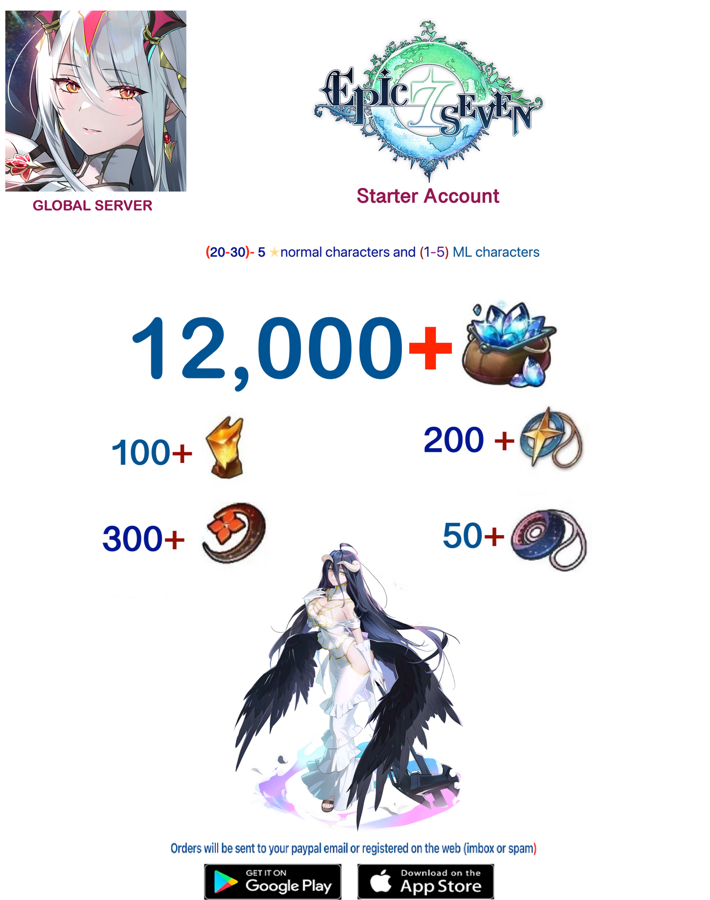 ⭐[Global Server ] ⭐ 12,000  Skystone - Albedo   EPIC SEVEN Fresh Starter Account