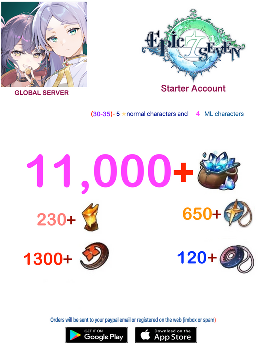⭐[Global Server] ⭐ 11.000  Skystones   EPIC SEVEN Fresh Starter Account