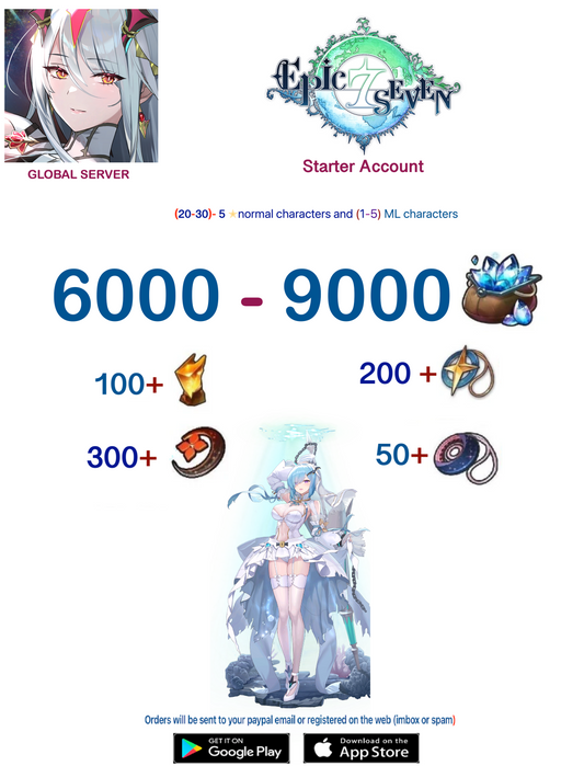 ⭐[Global Server ] ⭐ 6000  Skystone -  Dragon Bride Senya ⭐  EPIC SEVEN Fresh Starter Account