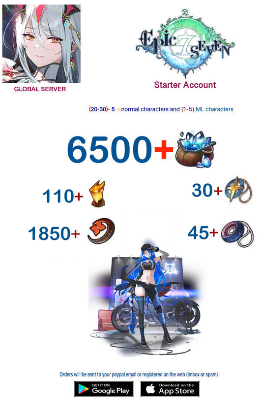 ⭐[Global Server ] ⭐ 6500  Skystone - Harsetti    EPIC SEVEN Fresh Starter Account