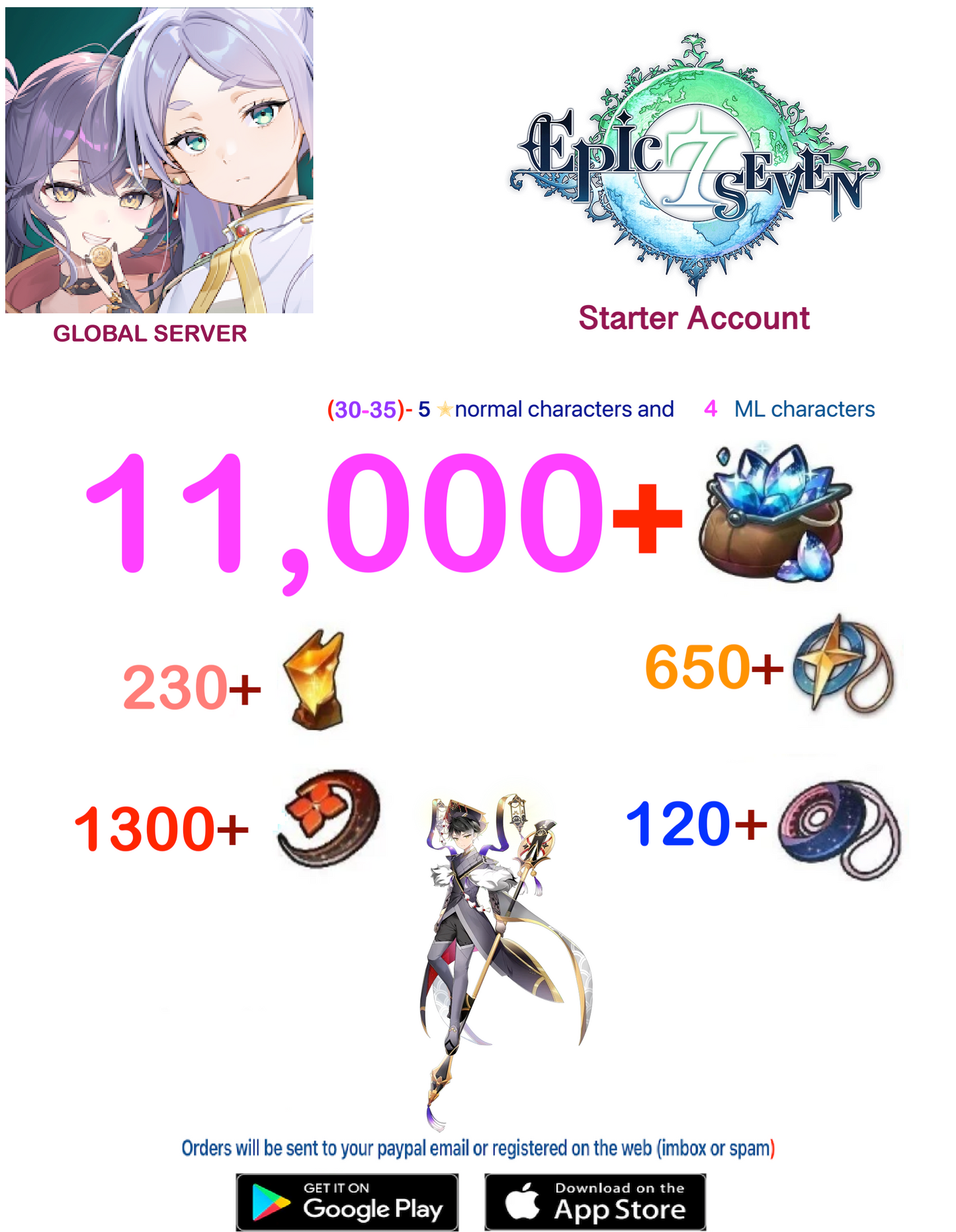 [Global Server ] ⭐ 11000  Skystone -  Zio  EPIC SEVEN Fresh Starter Account
