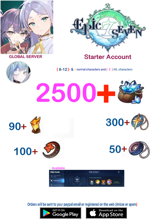 [GLOBAL SERVER] ⭐ 2500 + Skystones - EPIC SEVEN Fresh Starter Account