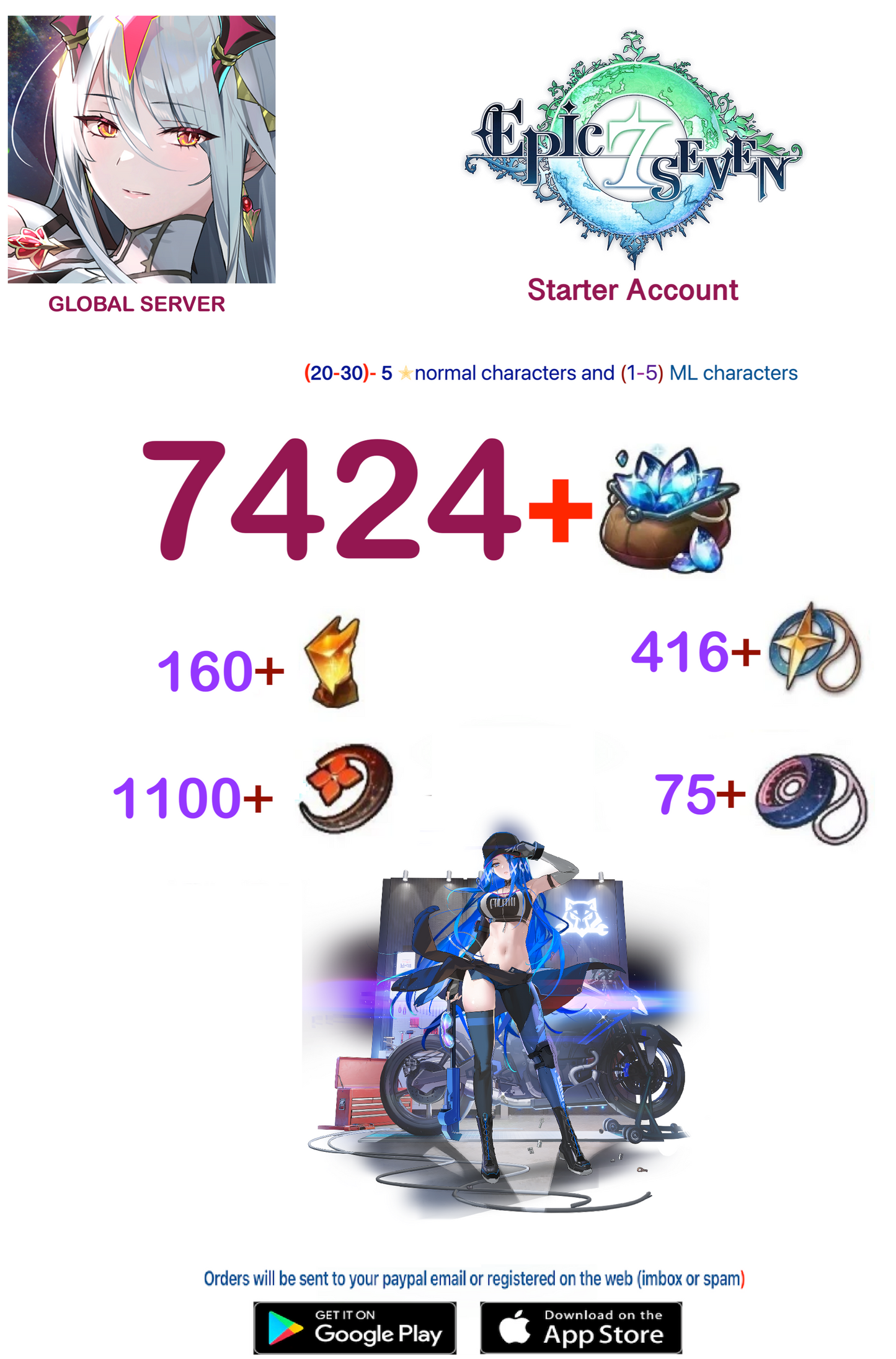 [GLOBAL SERVER][LAST ONE] ⭐ 7424  Skystone   EPIC SEVEN Fresh Starter Account