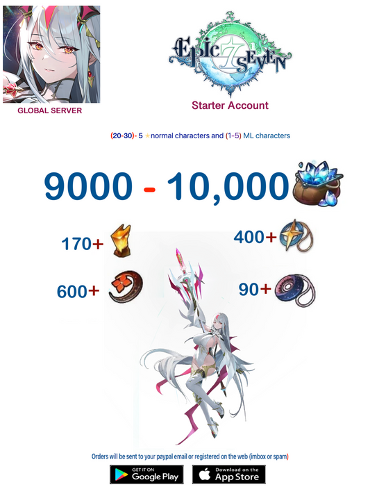 [Global Server ] ⭐ 9000 - 11000  Skystone - New Moon Luna  (15-30)5⭐  EPIC SEVEN Fresh Starter Account