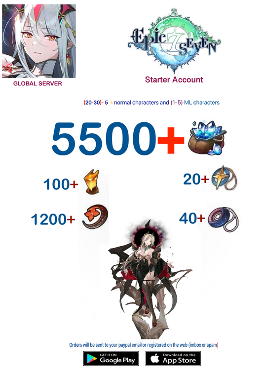 [Global Server ] ⭐ 5500  Skystone -  (20-30)5⭐  EPIC SEVEN Fresh Starter Account