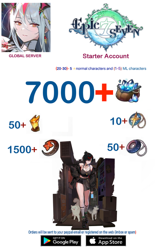 ⭐ [Global Server ] ⭐ 7000 -8000 Bystander Hwayoung  Skystone EPIC SEVEN Fresh Starter Account