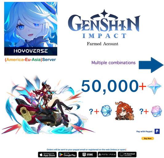 ⭐[All Servers]⭐  50,000 Primogems +  Chasca - Multiple combinations - Genshin Impact Reroll Farmed Account