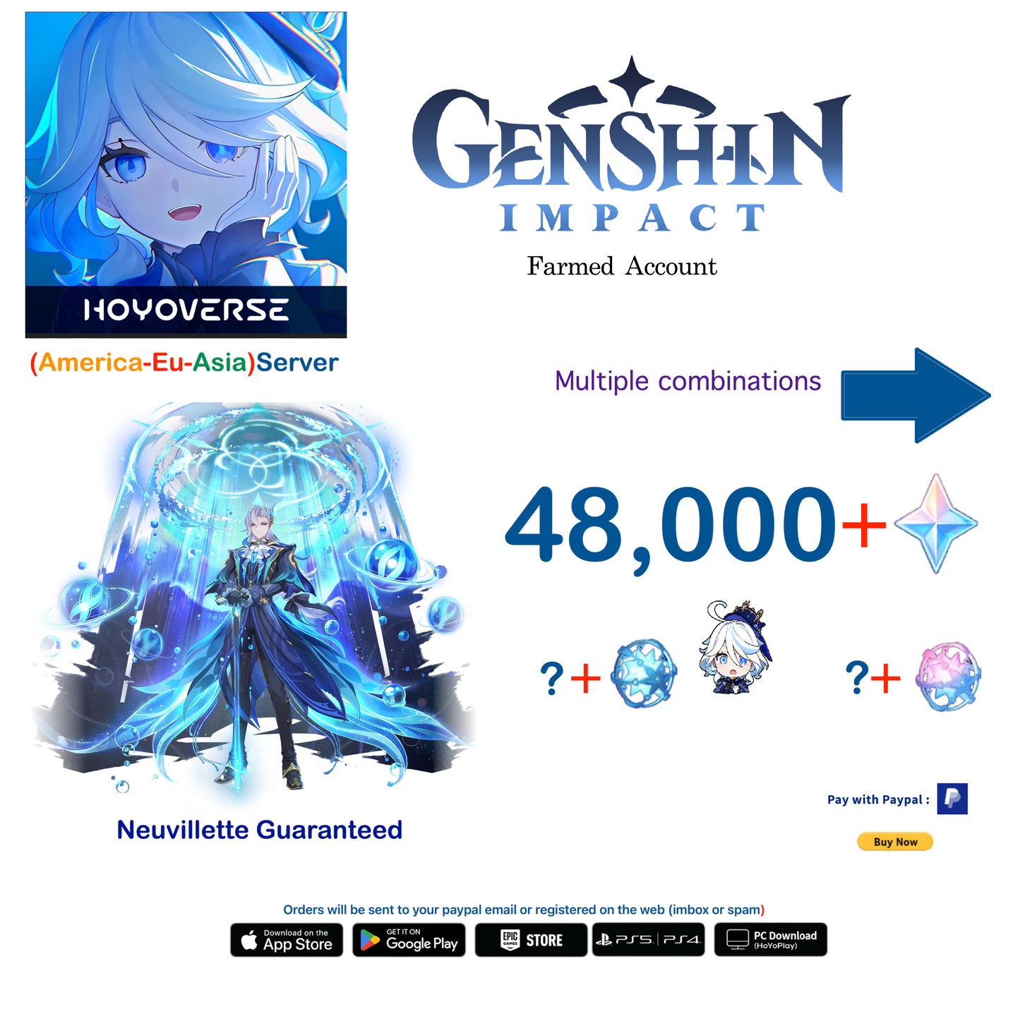 [AMERICA-EUROPE-ASIA SERVER][INSTANT DELIVERY] Neuvillette Genshin Impact Farmed Account