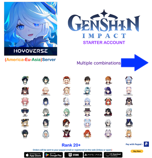 [AMERICA-EUROPE-ASIA SERVER][INSTANT DELIVERY]  Genshin Impact Starter  Account Ar20