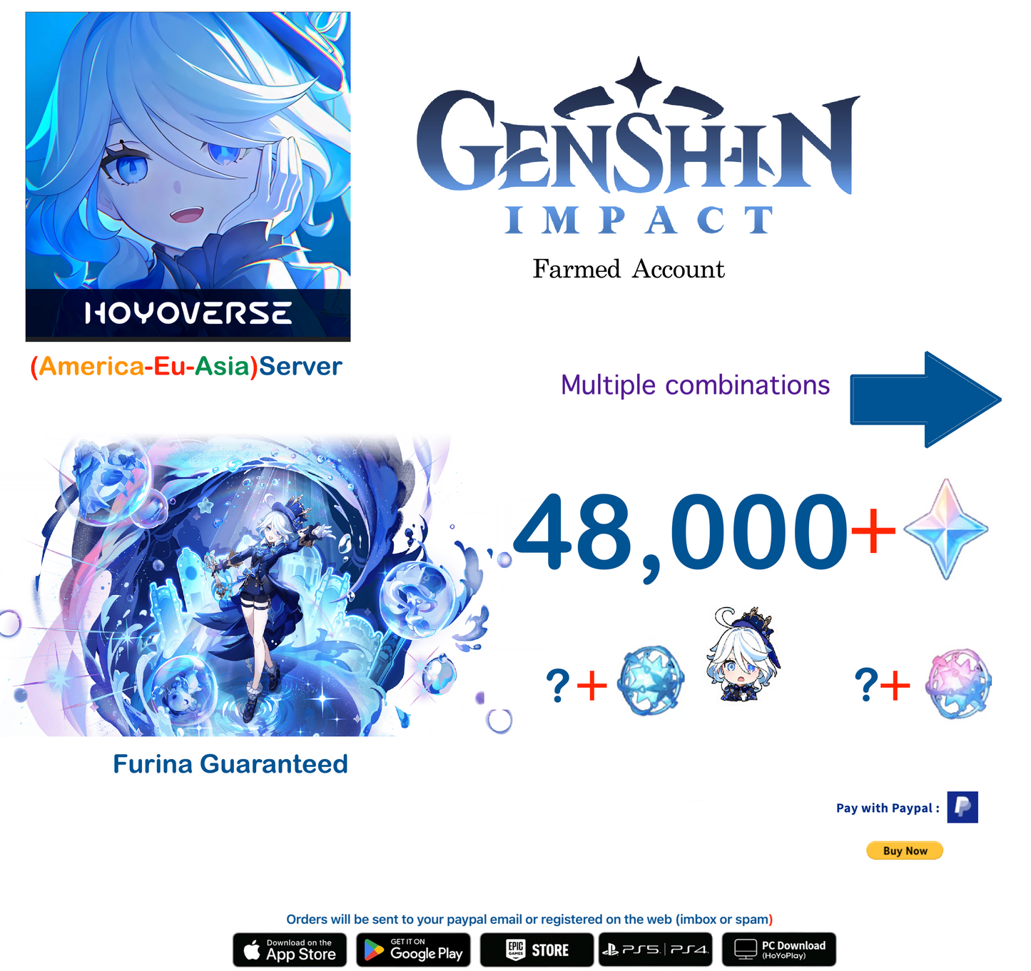 [AMERICA-EUROPE-ASIA SERVER][INSTANT DELIVERY] Furina Genshin Impact Farmed Account