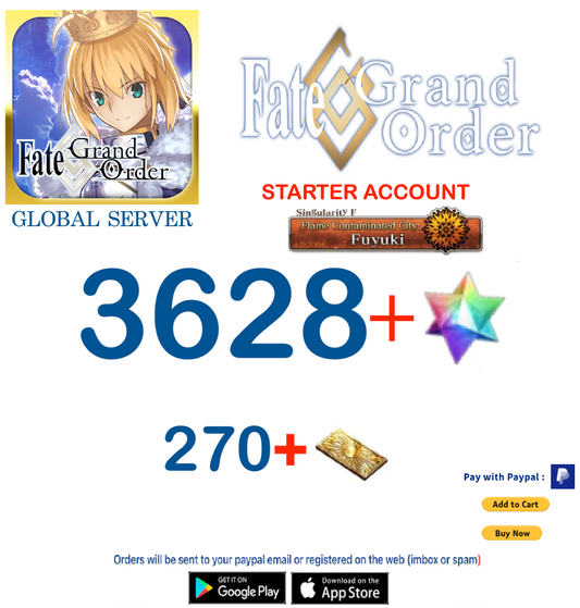 [GLOBAL SERVER][INSTANT DELIVERY] 3600 sq - (270-370) Tickets +SQ Fate Grand Order FGO Quartz  Reroll Starter