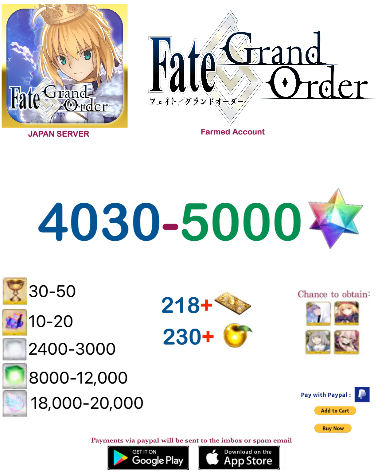 ⭐[Japan Server][BUY 2 - GET 3]⭐ 4030+ SQ Fate Grand Order Endgame Account