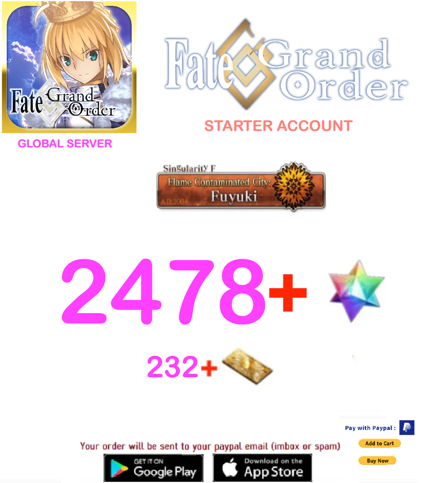 ⭐[GLOBAL Server]⭐ (2400-2570)+ SQ Fate Grand Order FGO  Starter Account