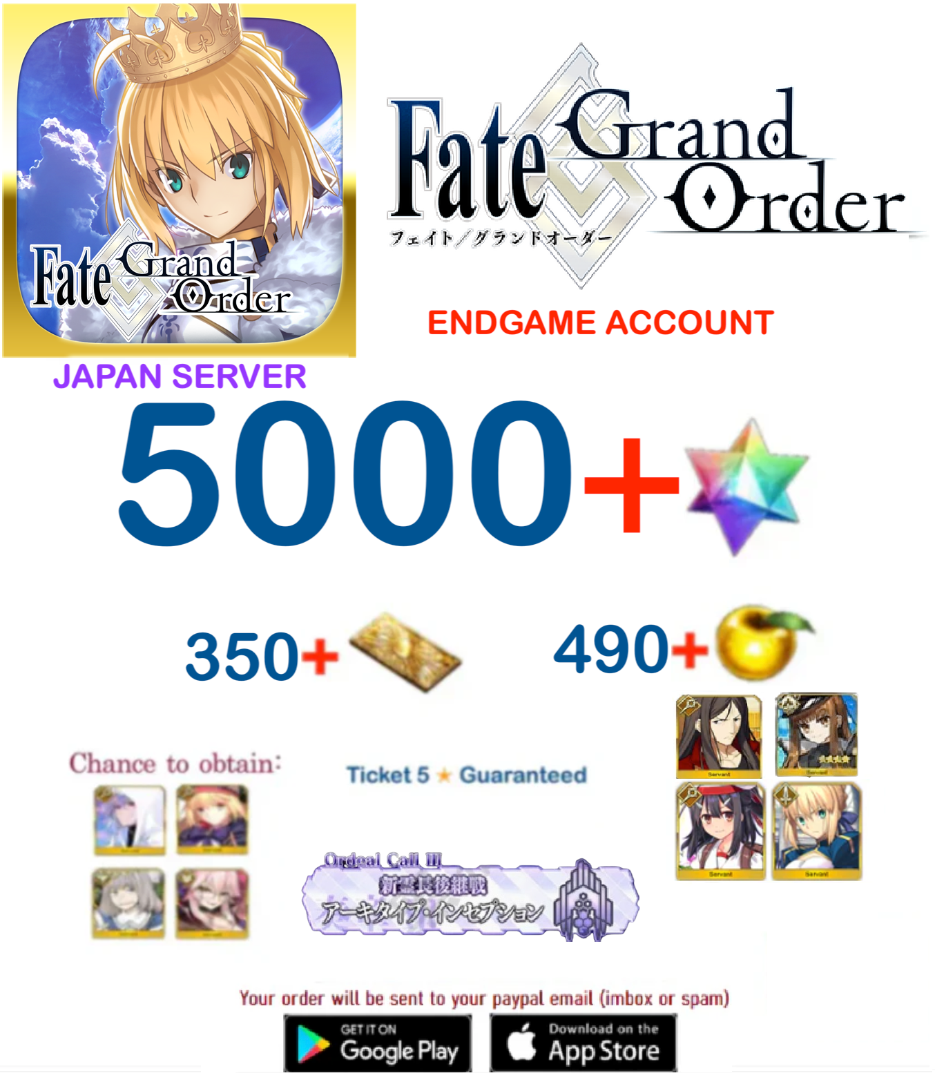 [JAPAN SERVER]   5000 sq Fate Grand Order Farmed Account