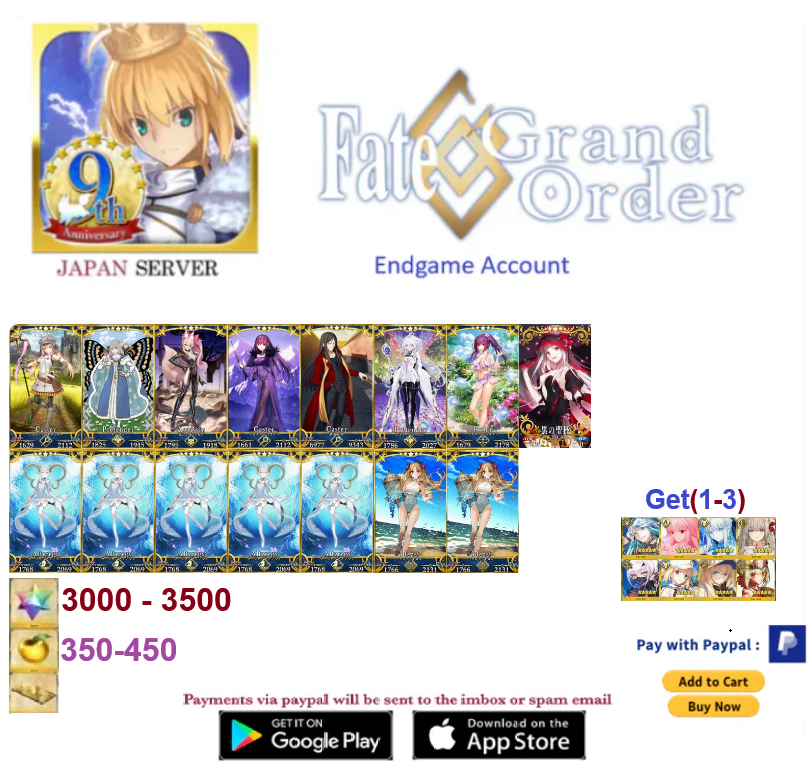 [JAPAN SERVER]  Tiamat  3000-4500 SQ Fate Grand Order FGO Endgame Reroll Starter Account