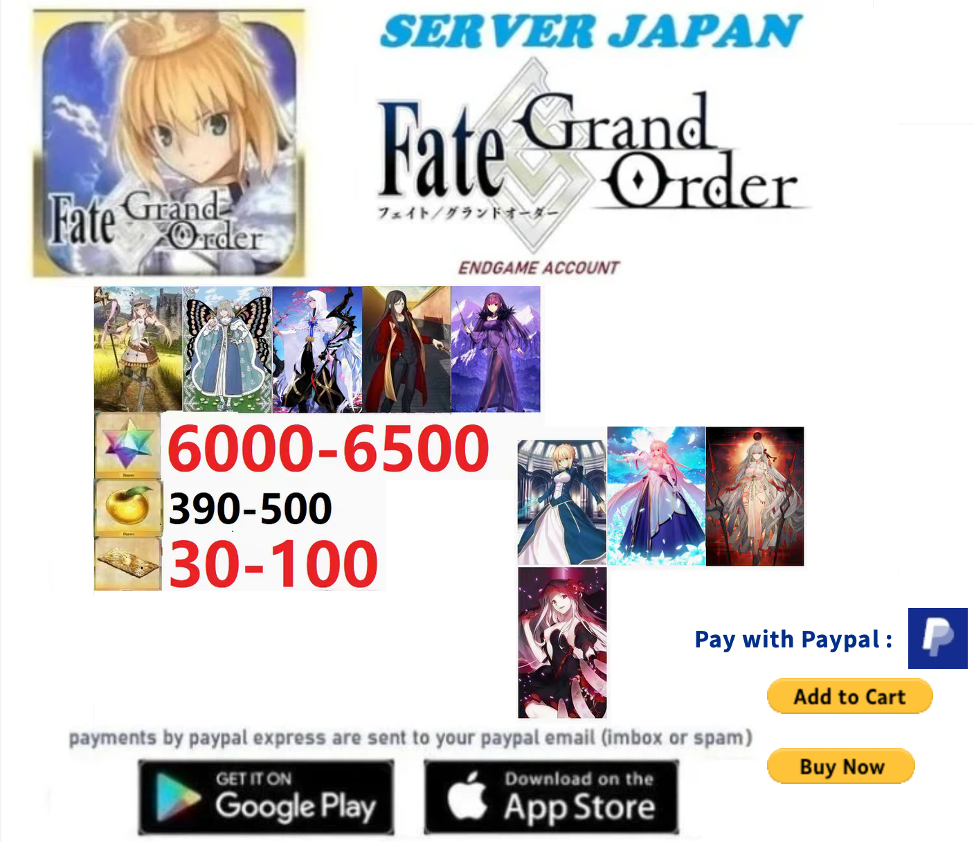 [JAPAN SERVER] Arcueid,Durga  6000 + SQ Fate Grand Order FGO Endgame Reroll Starter Account