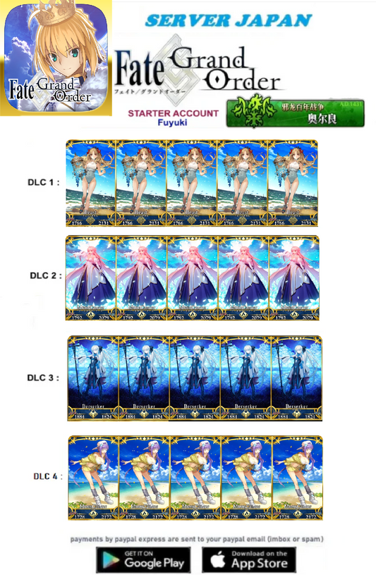 [JAPAN  SERVER] x NP5 Servants Fate Grand Order FGO Quartz Starter Reroll Starter v2