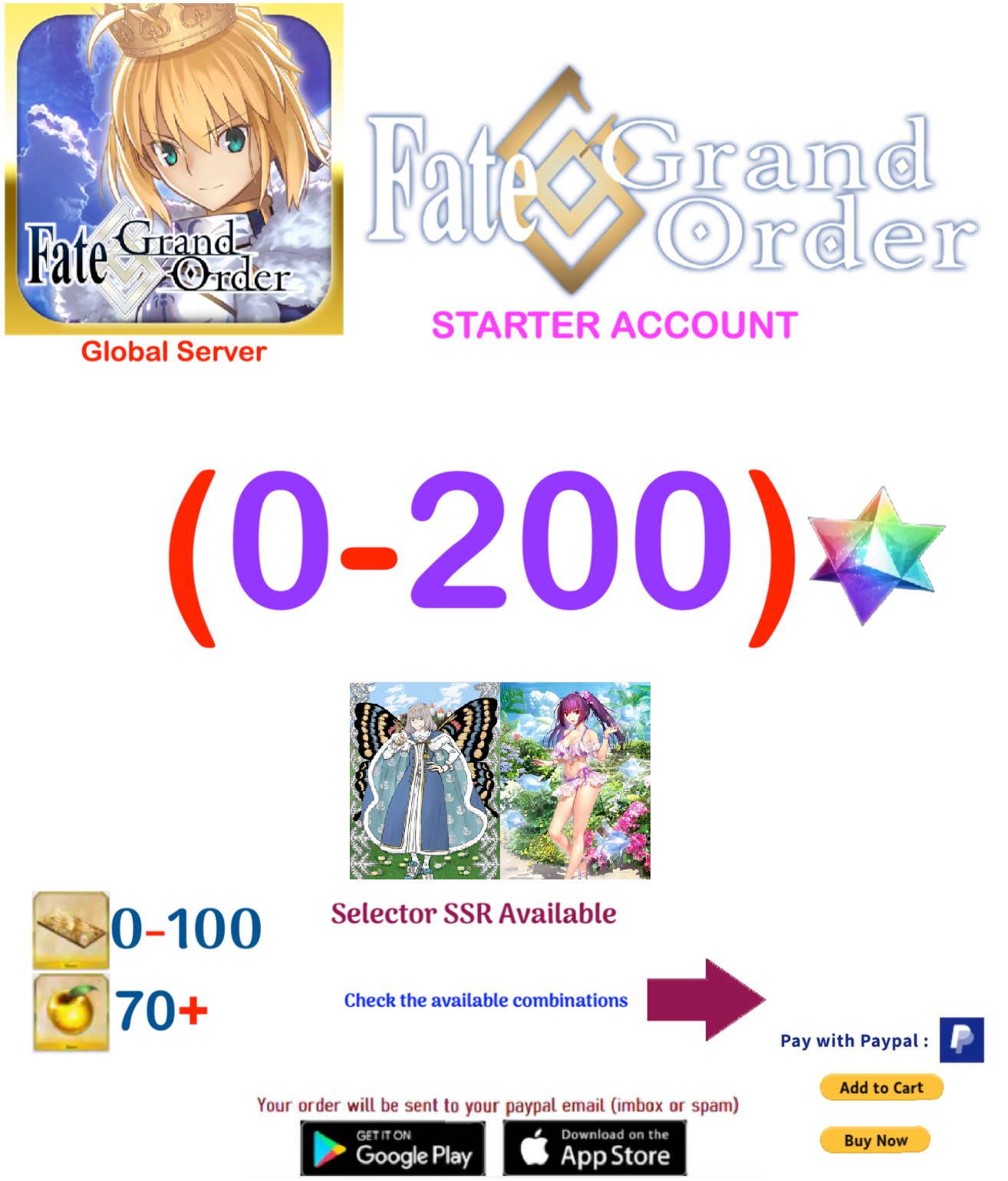 [Global Server]  (0-200)  SQ Fate Grand Order FGO Starter Account