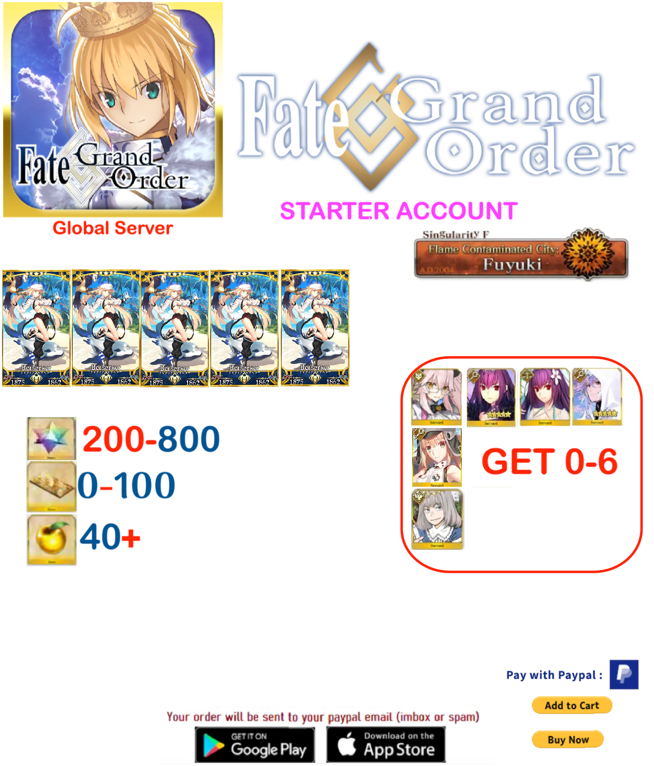 [GLOBAL SERVER]  Altria Caster Berseker   Np5 Fate Grand Order Starter Account