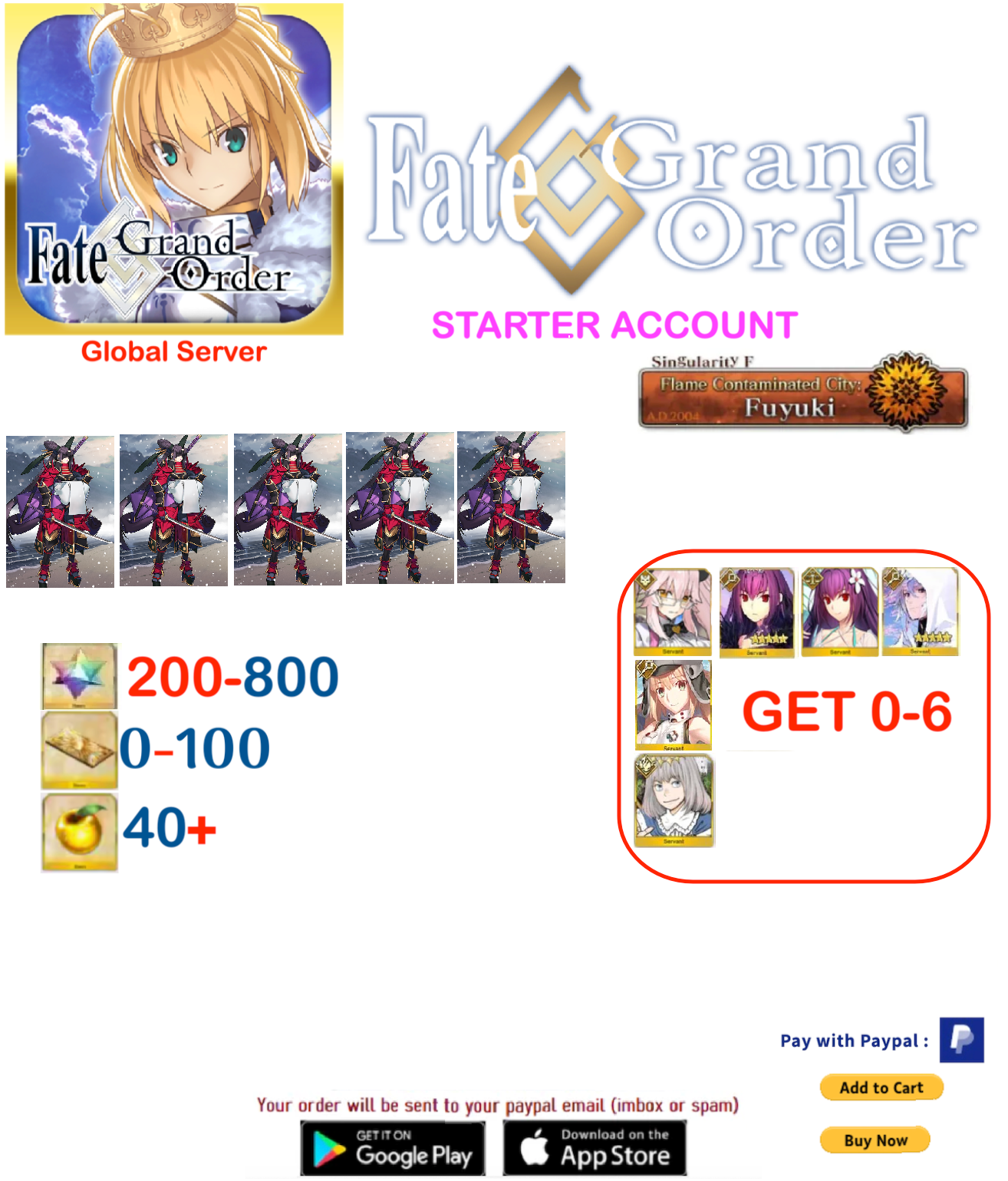 [GLOBAL SERVER]  Taira no Kagekiyo  Np5 Fate Grand Order Starter Account
